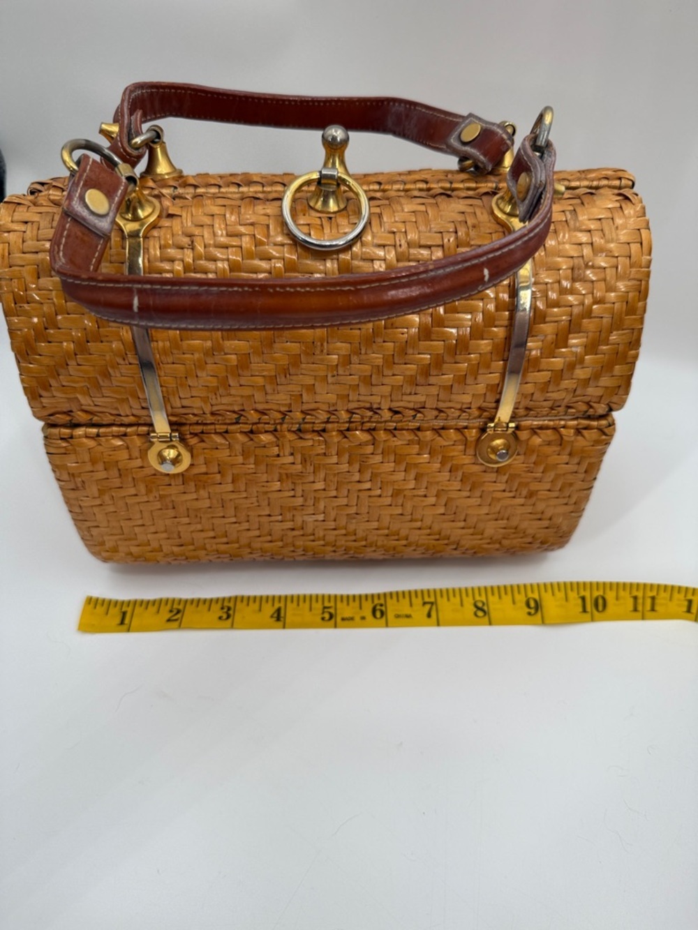 Vintage Rodo Italy Woven Wicker Straw Top-Handle Bag in Tan with Brown Handles - Picture 11 of 14